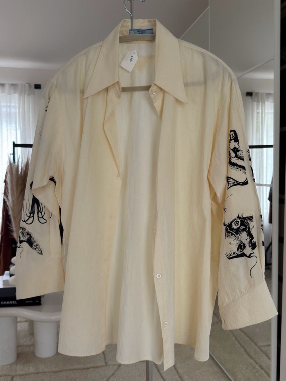 Prada Cream Collared Button-Up Shirt